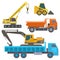 Construction delivery truck vector transportation vehicle construct and road trucking machine equipment large platform