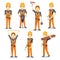 Construction engineering industrial workers working with building tools and equipment vector people character set