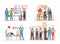 Construction engineers, architects, builder workers, flat vector illustration set