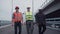 Construction engineers walking on highway ramp