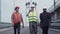 Construction engineers walking on highway ramp