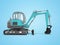 Construction equipment excavator with hydraulic mekhlopaty on crawler with buckets side view 3d render on blue background with