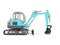 Construction equipment excavator with hydraulic mekhlopaty on crawler with buckets side view 3d render on white background with