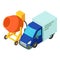 Construction equipment icon isometric vector. Electric concrete mixer near auto