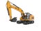 Construction equipment one bucket excavator with hydraulic mechpatoy on metal driven tracked 3d render on white background no