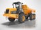 Construction equipment orange dump trucks with articulated frame isolated 3d render on gray background with shadow