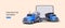 Construction equipment. Realistic concrete mixer, dump truck, laptop