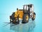 Construction equipment telescopic excavator yellow 3d render on blue background without shadow