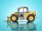 Construction equipment telescopic excavator yellow side view 3d render on blue background with shadow