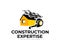 Construction expertise, home, tape measure, drone and quadcopter, logo design. Construction, house and building inspection, vector