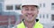 Construction, face and happy man at building in city for industrial maintenance, civil engineering and renovation