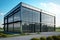 construction of factory building with steel frame and covered with glass panels industrial modern 4.0