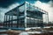 construction of factory building with steel frame and covered with glass panels industrial modern 4.0