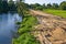 Construction of a floodbank or levee along a river