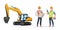 Construction foreman and engineer character with excavator