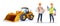 Construction foreman and engineer character with wheel loader