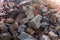 Construction garbage bricks stones mortar close up
