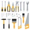 Construction hardware industrial tools vector flat icons