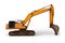 Construction heavy tools yellow excavator hydraulic shovel earth digger on white background