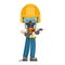 Construction industrial worker with personal protective equipment using a drill. Industrial safety and occupational health at work