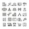 Construction industry, building house, architectural engineering and machinery thin line vector icons