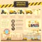 Construction infographic vector template with machinery, charts, diagrams for business presentation