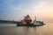 The construction of Jiangyin port and the scenery of the Yangtze River in China