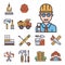 Construction linear icons universal building elements and worker equipment flat industry tools illustration.