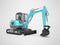 Construction machinery blue excavator with hydraulic mechlopatoy on crawler with bucket 3d render on gray background with shadow