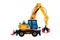 Construction machinery, excavator. Commercial vehicles for work on the construction site. Vector illustration isolated