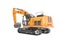 Construction machinery orange large excavator rear view 3D render on white background no shadow