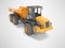 Construction machinery orange quarry truck for transportation of large stones 3D render on gray background with shadow
