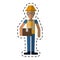 Construction man glasses cardboard box-dot line