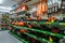 Construction market. Shelves with hand electric power tools, electric saws, compressors and