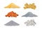 Construction material vector set collections. Pack of a pile of bricks, cement, sand, cinder blocks, wood, and stones on white