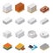 Construction materials isometric icon set