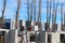 Construction of a new house. Workers erect the second floor of a building on a construction site