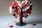 Construction paper craft tree with hearts for Valentines Day