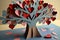 Construction paper craft tree with hearts for Valentines Day