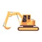 Construction and quarry yellow excavator icon flat vector illustration isolated.