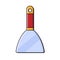 Construction red-yellow icon metal trowel, trowel with a wooden handle designed for applying mortar, plaster, cement, putty