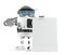 Construction robot with blank board for your ad. . Contains clipping path