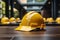 Construction safety Yellow helmet positioned on a table for workers