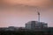 Construction site of Bonham quay with crane , cloudy sky. Galway city, Ireland, dusk time. Nobody