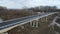 Construction site of a bridge across the road . Bird eye. big faucet. Aerial view of the construction of the bridge