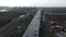 Construction site of a bridge across the road . Bird eye. big faucet. Aerial view of the construction of the bridge