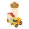 Construction site icon isometric vector. Industrial dumper near lighthouse icon