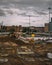 Construction site at Manchester Airport with diggers and dumpers