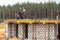 A construction site near a forest in an ecologically clean area. Construction of a country house in terms of caring for the