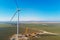 Construction site near windmill turbine, Wind generator installing